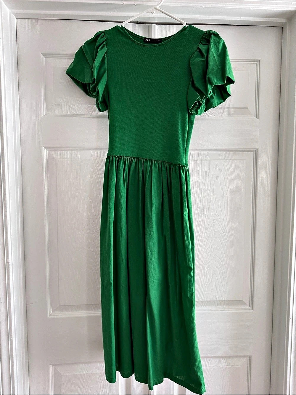 Zara Green Ruffle Sleeve Maxi Dress Like New